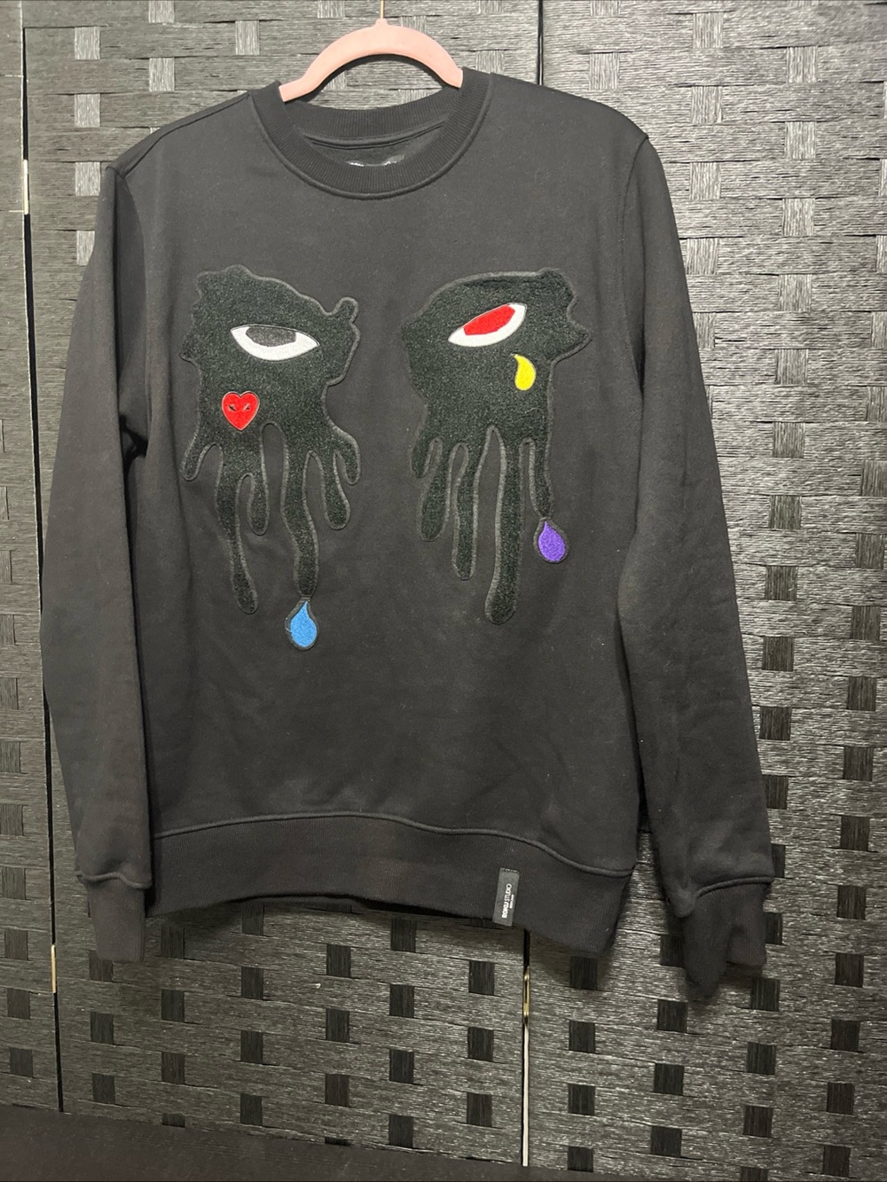 Roku Studio Mens Black Tear Drip Embroidery Pullover Sweatshirt Size Small